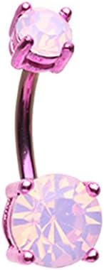 Colorline Opalescent Briliant Sparkle Gem Prong Set Navel Belly Button Ring Size 14GA 3/8" Little Aiden (Pink)