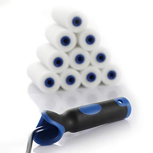 Foam Roller Set,4-Inch Mini Paint Roller Cover Refills, Small Roller Nap, Foam-Covered Ends, High-Density Foam Covers for Roller Frame and Paint Roller Kit, Pack of 11