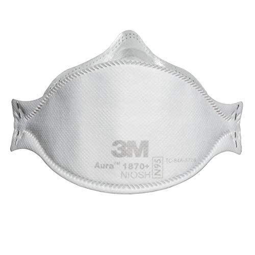 3M Aura Particulate Respirator/Surgical Mask, N95 Flat Fold Elastic Strap One Size Fits Most White, 1870+ - Box of 20