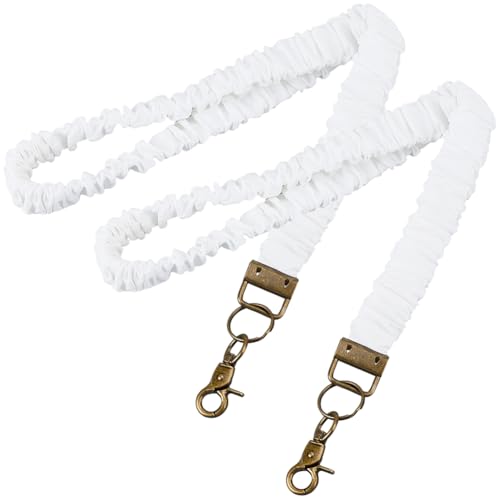 CABODYALS 2Pcs White Elastic Ruffle Lanyard With Alloy Swivel Clasp Stretchy Necklace Id Card Cell Phone Strap With Clip Polyester Rope for Women Men Outdoor Activities Traveling Key Accessories