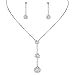 EleQueen Women's Full Cubic Zirconia Long Ball Round Bridal Y-Necklace Earrings Set Silver-Tone Clear