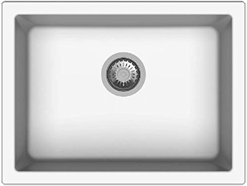 Aquieen Single Bowl Granite, Quartz Kitchen Sink (24 x 18 x 8, White)