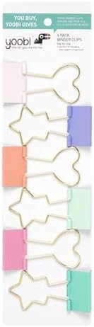 Yoobi Heart & Star Binder Clips, 6 Pack Multicolor