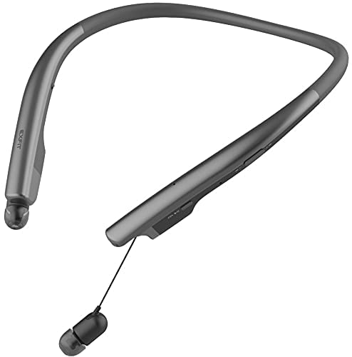 EXFIT BCS-700 | Wireless Bluetooth Headphone Neckband with Retractable Earbuds, Auto Answer on Earbud Pull for Office, Phone Call, Driving, Working (Charcoal Black)