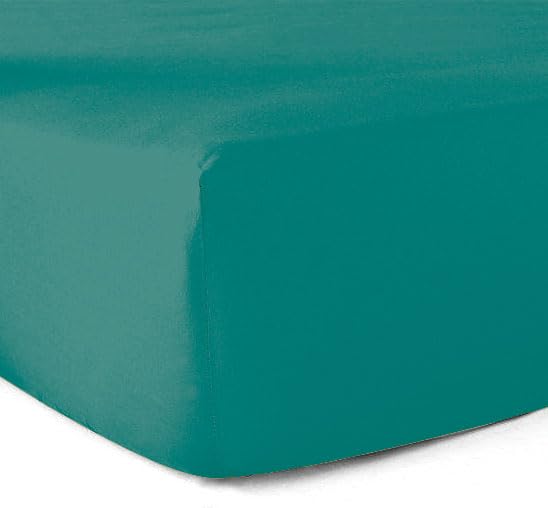 Fitted Sheet 100% Cotton 57 Thread Count 90 x 190 cm Turquoise Green 30 cm