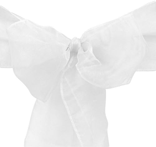 GWHome 25pcs 8 x108 inches Organza Chair Sash Ribbons Bow Wedding Party Banquet Decor (White)