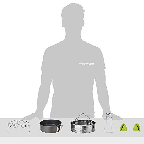 Instant Pot Accessories Set Pressure Cooker 6 PCS-Fits 5,6,8 Quart(Qt) - Steamer Basket, Non-stick Spring-form Pan, Egg Steamer Rack, Bowl Clip, 1 Pair Silicone Cooking Pot Mitts, Free Recipe E-book