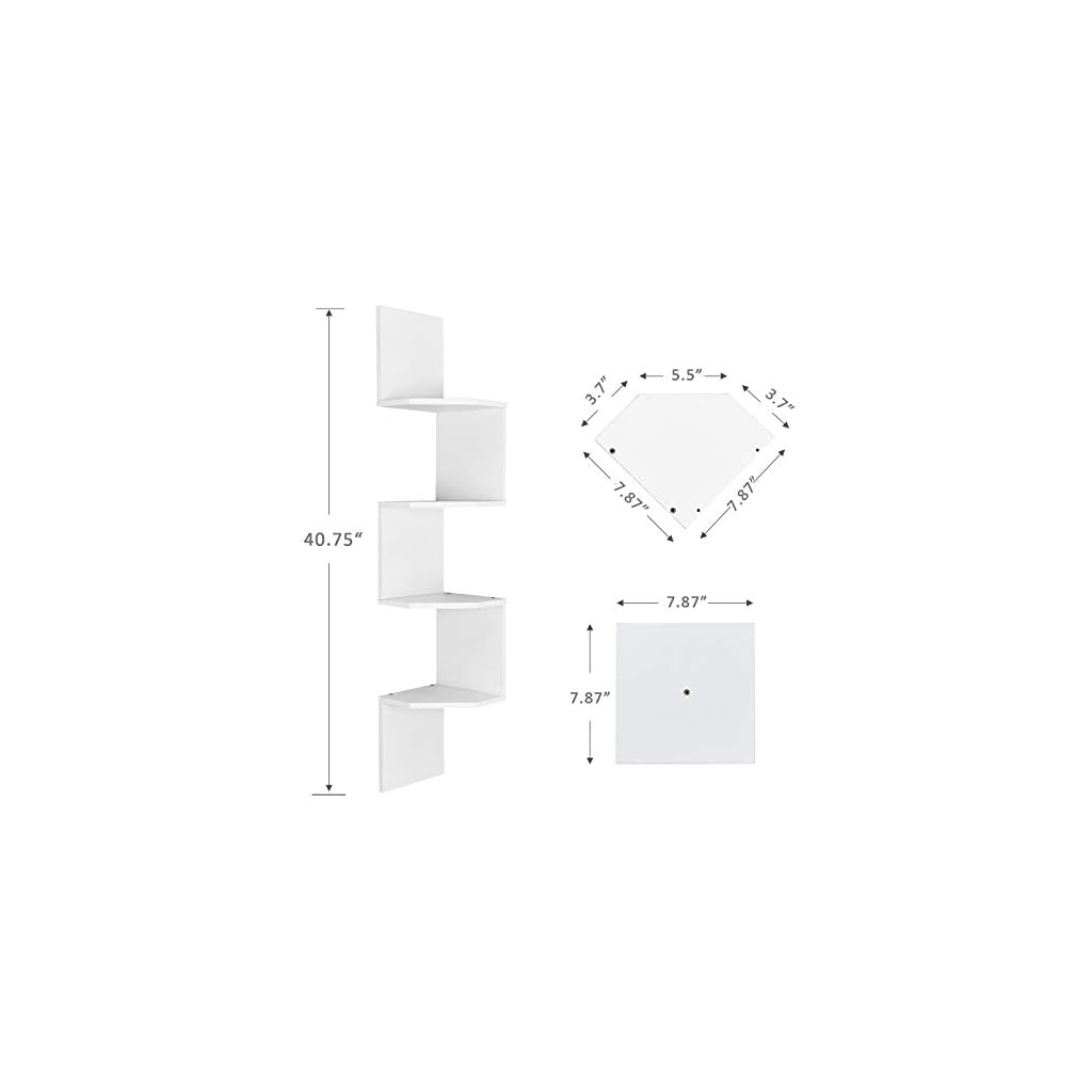 WELLAND Zig Zag Floating Corner Shelves, 4Tier Wall Mounted Storage