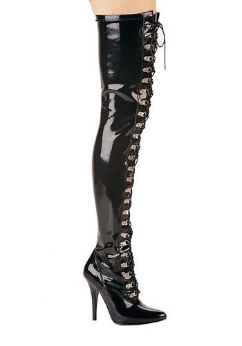 Pleaser Women's Seduce-3024 Thigh-High Boot,Black Stretch Patent,7 M US