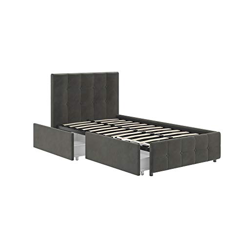 DHP Rose Velvet Tufted Upholstered Platform Bed with Storage Gray
