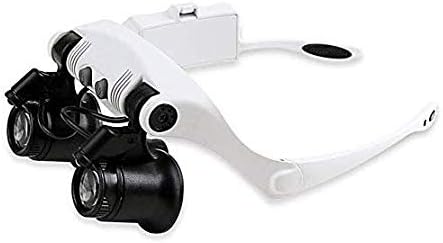 Yuziyu Hands Free Headband Magnifier with LED Light 10X to 25X Zoom with 8 Detachable Lenses Headwearing Illuminated Magnifying Glasses