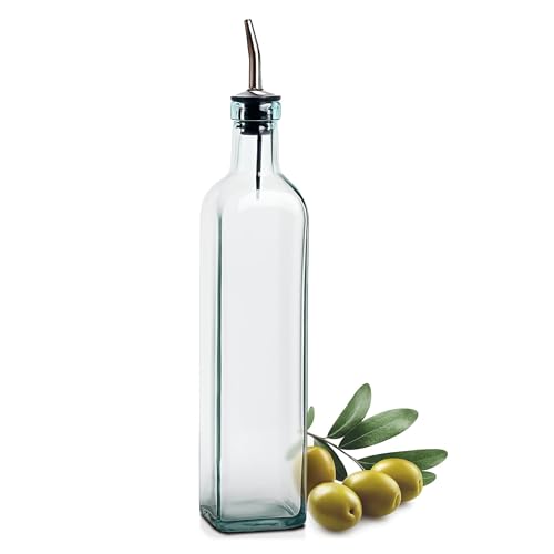EHOMEA2Z - Oil and Vinegar Dispenser, 16 oz, Italian Glass, Stainless Steel Spout, Green
