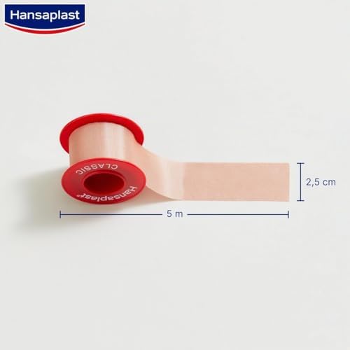 Hansaplast Esparadrapo Classic, fuerte adhesión, se rasga con la mano, para fijar vendajes y apósitos para heridas, 5 m x 2,5 cm