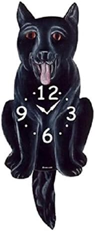 Black German Shepherd Dog Wagging Pendulum Clock