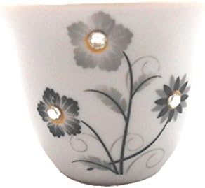 Turkish Arabic Coffee Cups Gawa Set of 12 Flower Design with Crystal Stones (Silver &amp; Black Flowers)