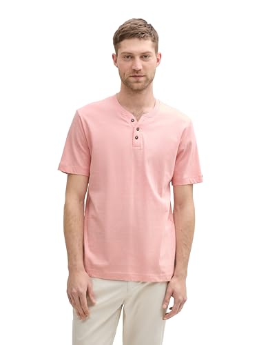 TOM TAILOR Maglietta da Uomo Henley in Cotone, 37456 Hazy Coral White Fine Stripe, XL