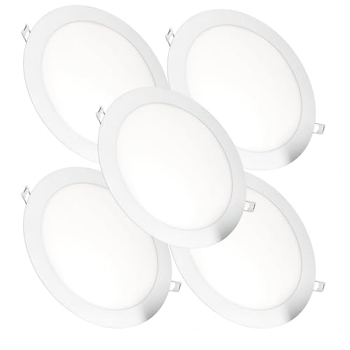 JANDEI – Pack of 5 Round Recessed LED Downlights, 18W, 1500 Lumens, Extra-Flat 13 mm, Mounting Hole Ø200-205 mm, Neutral White 4200K with Transformers Included