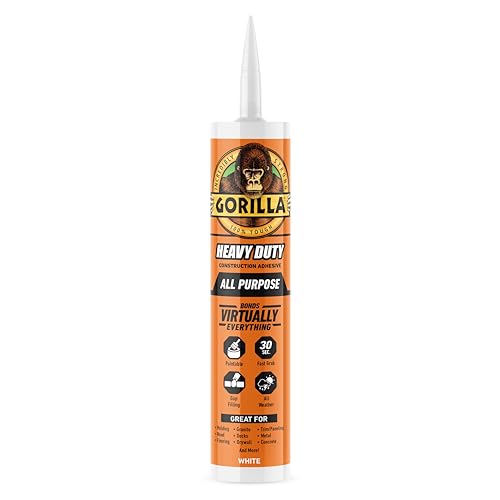 Gorilla Heavy Duty Construction Adhesive, All Weather Indoor & Outdoor, Paintable, Gap Filling, Non-Foaming, 9oz/266mL, Cartridge, White, (Pack of 1)