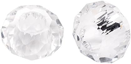 Pandahall 100pcs Glass European Beads Large Hole Beads Round Faceted Rondelle Slide Charms No Metal Core for Bracelet Jewelry Makings Clear 14mm in Diameter