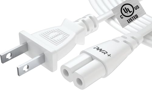 White TV Power Cord 12Ft Cable for Samsung LG TCL Sony: 2 Prong AC Wall Plug 2-Slot LED LCD Insignia Sharp Toshiba JVC Hisense, Hp Brother Canon Pixma Epson Officejet Photosmart Deskjet Printer Cable
