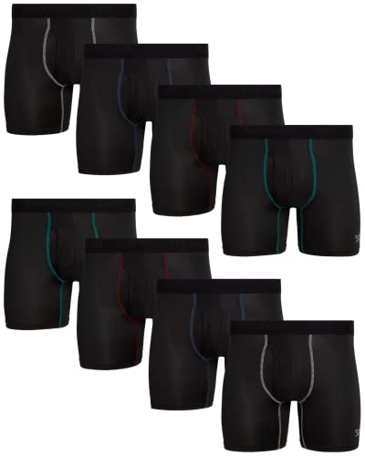 Reebok Mens Boxer Briefs - 8 Pack Moisture Wicking Athletic Boxer Briefs and Mens Underwear with Functional Fly 6" Inseam, Size Large, All Black With Contrast at Amazon