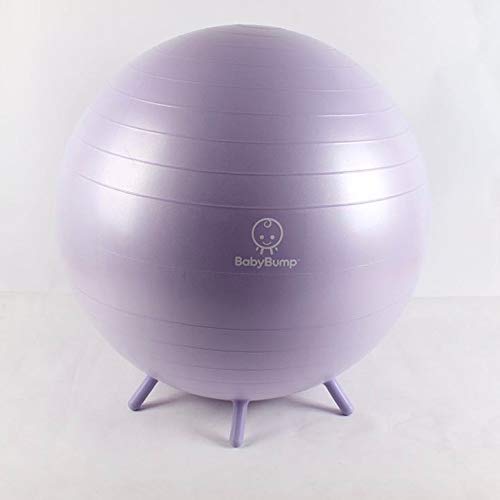 Baby Bump Birth Ball with Base Legs - Stability/Balance/Stand - Anti-burst - Pump - Exercise during Pregnancy - Prenatal Fitness - Induces Labor - Soothes Babies - Yoga Moms - Cute Practical Best Baby Shower Gift - 65 cm - Lavender Purple - Thumbnail 2