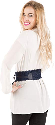 BlackButterfly Obi Net Lace Waist Band Self Knot Tie Up Cinch Belt (Midnight Blue, One Size)