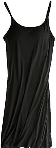 Womens Modal Built in Bra Camisole Shelf Bra Spaghetti Straps Tank Nightdress Black L/Asia Size XXL