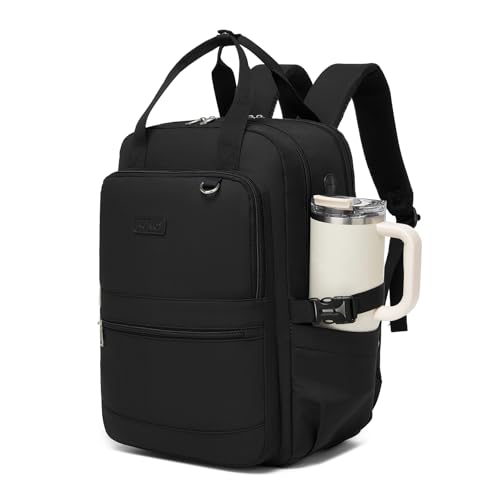 Kono Laptop Backpack for 15.6 Inch Women, Large Capacity, Waterproof with Bottle Pocket, Ideal for Work, University, Travel (Black)