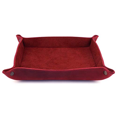 Londo Genuine Leather Tray Organizer Storage for Wallets Watches Keys Coins Cell Phones and Office Equipment (Red)