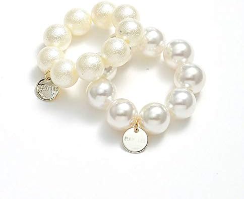 Pearls Beads Hair Band Ponytail Holders Hair Accessories for Girl Women (White+Ivory)