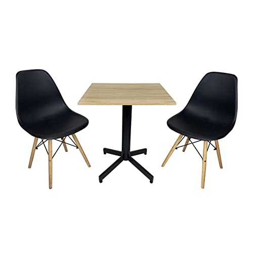 CASA FERRO Mesa para Caféteria o Restaurante para 2 Personas. Ideal para cafetería, Restaurante, bistró.Hechas en México. Pedestal Acero (Mesa Hickory)
