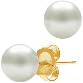 Belacqua AAA Quality Cultured Freshwater Button Pearl Stud Earriings in 14K Yellow Gold, Pink,Black or White Color, Size - 5.5-10.5mm, Push Back - Clasp, Real Pearl Jewelry for Women, Gift Box Included