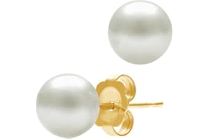 Belacqua AAA Quality Cultured Freshwater Button Pearl Stud Earriings in 14K Yellow Gold, Pink,Black or White Color, Size - 5.5-10.5mm, Push Back - Clasp, Real Pearl Jewelry for Women, Gift Box Included