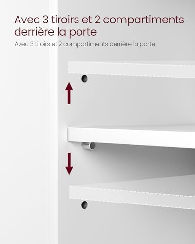 Meuble sous Lavabo, Meuble de Salle de Bain, 3 Tiroirs Latéraux, 2 Cases Derrière la Porte, pour Lavabos sur Colonne, avec Pieds, 30 x 70 x 64 cm, Blanc Nuage BBK504W01