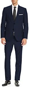 New Men's Formal Classic Fit 2 piece Suit two button solid color Jacket pants CT201 (38R 32W, Navy)