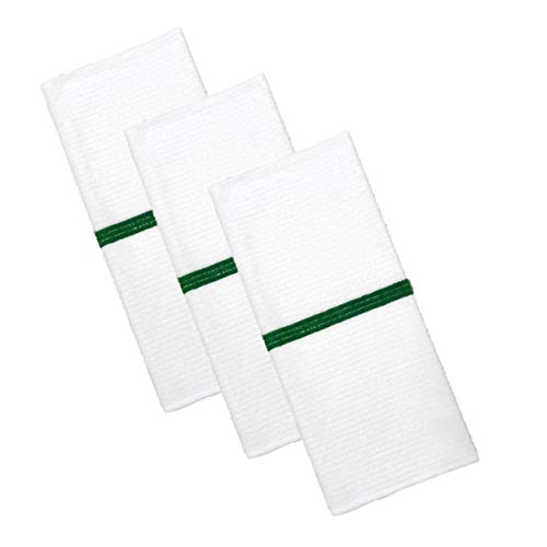 POLYTE Microfiber All-Purpose Ribbed Terry Bar Mop Towel for Home, Kitchen, Restaurant Cleaning (14x17, White w/Green Stripe) 12 Pack