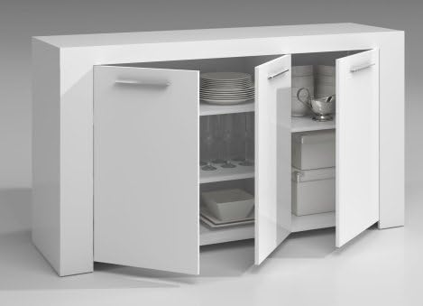 Ansel Large 3 Door Buffet Cabinet Sideboard in White - 80cm x 144cm x 42cm
