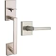 Weiser Satin Nickel Front Door Lock and Handle Set, San Clemente Handleset with Reversible Halifax Interior Door Handle/Door