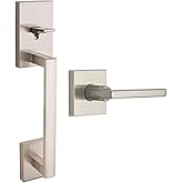Weiser Satin Nickel Front Door Lock and Handle Set, San Clemente Handleset with Reversible Halifax Interior Door Handle/Door