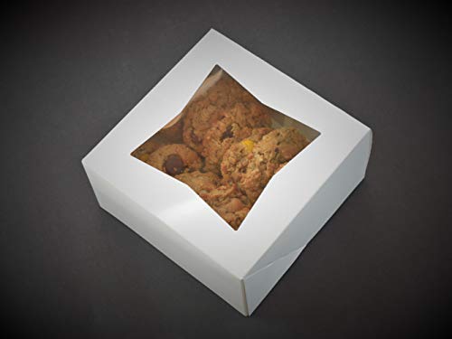 6" x 6" x 3" White Bakery Box | Auto-Popup | Small Pie Boxes with Window | 20 Pack