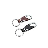 2PCS Stainless Steel Key Chain with Leather Heavy Duty Home Office Car Keychain with Key Ring Key Holder for Men and Women-Brown & Black