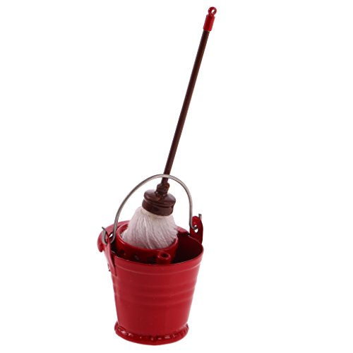 Jili Online 1/12 Scale Doll House Miniature Metal Mop & Bucket Housework Set Dollhouse Room Furniture Accessories Kids Toy
