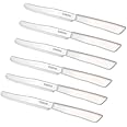 Tredoni 6 kitchen Knives - 4.3"/11cm Italian Stainless Steel Serrated Vegetable/Steak/Table Knife Cutlery, Rounded Tip (White)