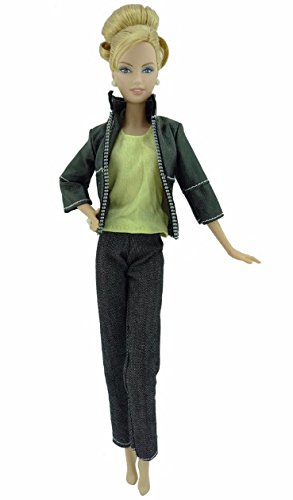 Winter Fashion Outfit Leather Coat Jacket Vest Trousers For Barbie