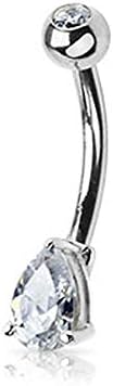 14K White Gold Navel Ring with Prong Set Tear Drop CZ