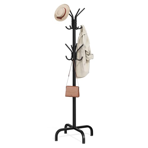 SONGMICS Coat Rack Freestanding, Steel Stand with 16 Hooks and 4 Legs