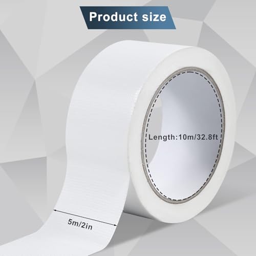2 Roll White Duct Tape Heavy Duty Waterproof, 7.5 Mils Thickness Strong Adhesive Sticky, No Residue, Easy Tear by Hand for Home Repairs Indoor Outdoor Crafts Packing HVAC (White, 5cm*10m)