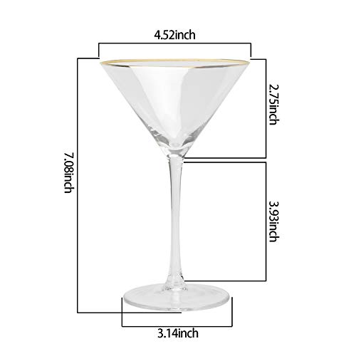 AILELAN Golden Edge Martini Glasses, Perfect Cocktail/Desserts Glasses with Stem, 8-Ounce, Set of 6