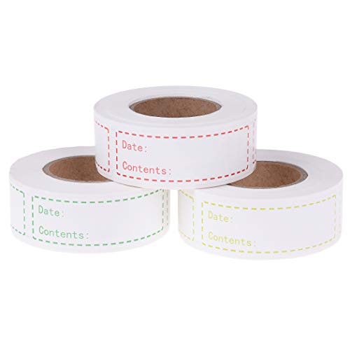 900 Pieces Removable Food Storage Labels Freezer Labels 1x3in Food Storage Stickers Refrigerator Freezer Labels Adhesive Paper Labels(3Rolls,Red,Yellow,Green)